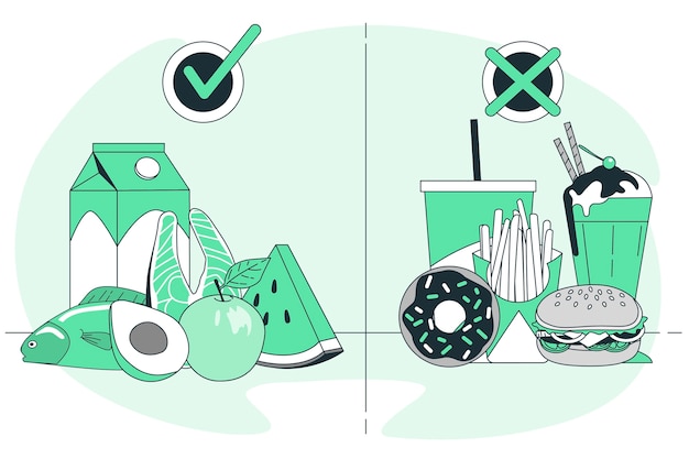 健康食物食品与快餐插画