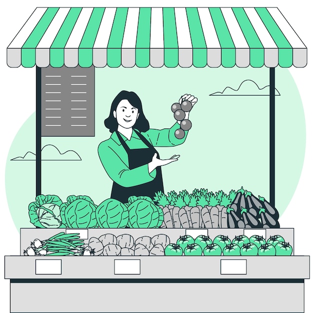 蔬菜摊贩插画