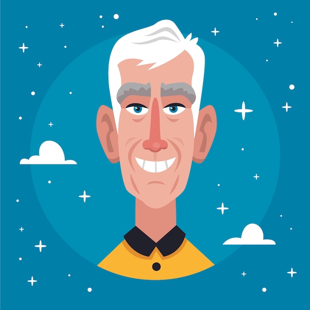 手绘卡通老人头像插画