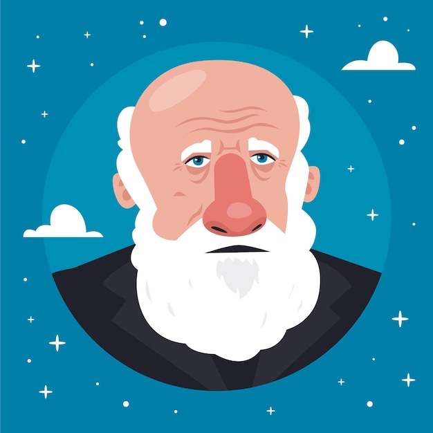 手绘卡通老人头像插画