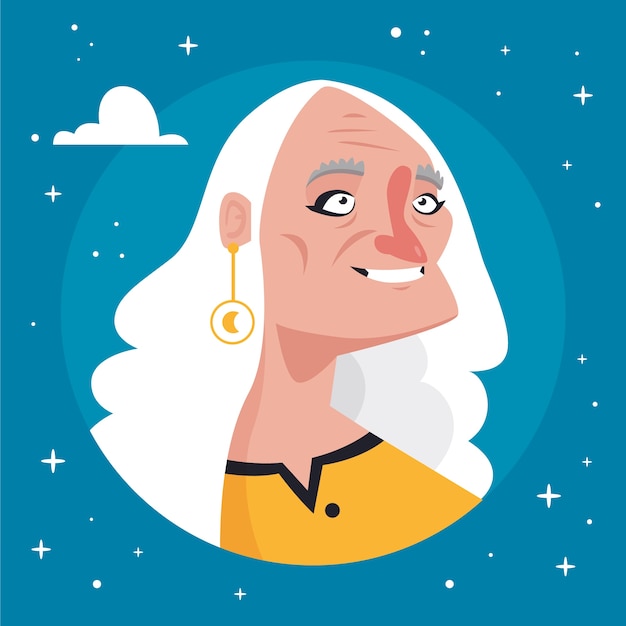 手绘卡通老人头像插画