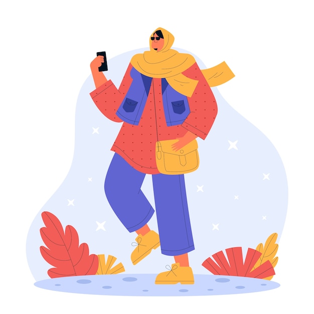 戴头巾的女人扁平插画