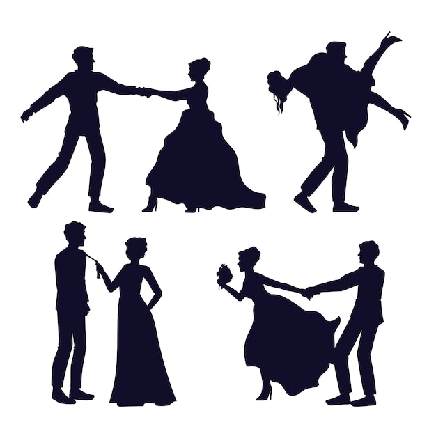 婚礼夫妻情侣剪影插画