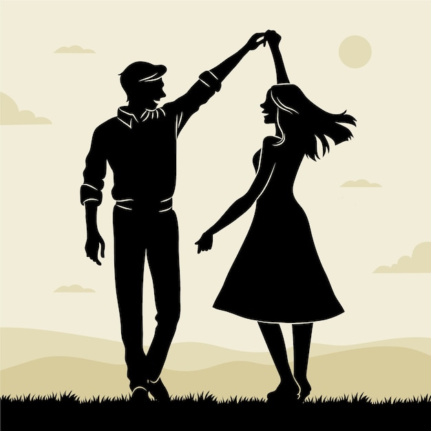 夫妻情侣剪影插画