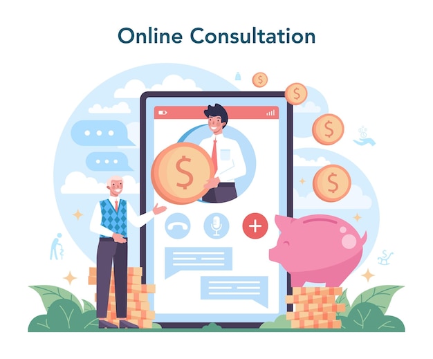 养老金保险金融投资理财基金扁平插画