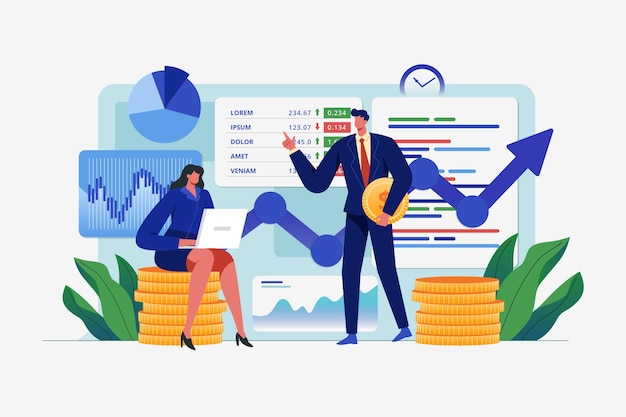 股市分析金融投资理财基金扁平插画