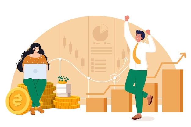 股市分析金融投资理财基金扁平插画