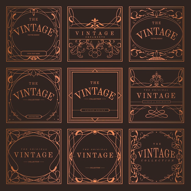 复古青铜欧式风格边框线条标签设计元素
