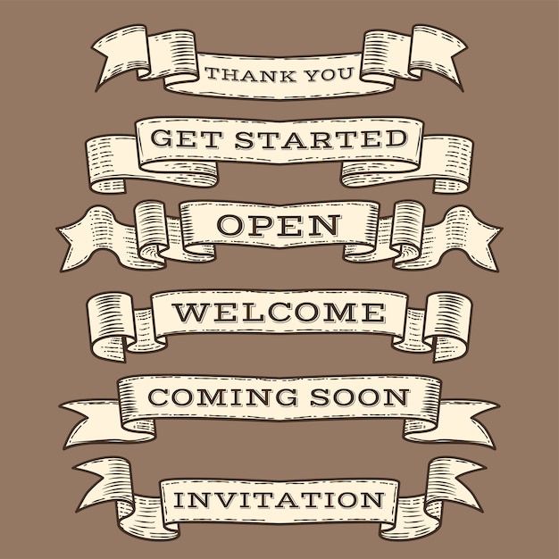 欧式复古雕刻风格丝带标签设计元素