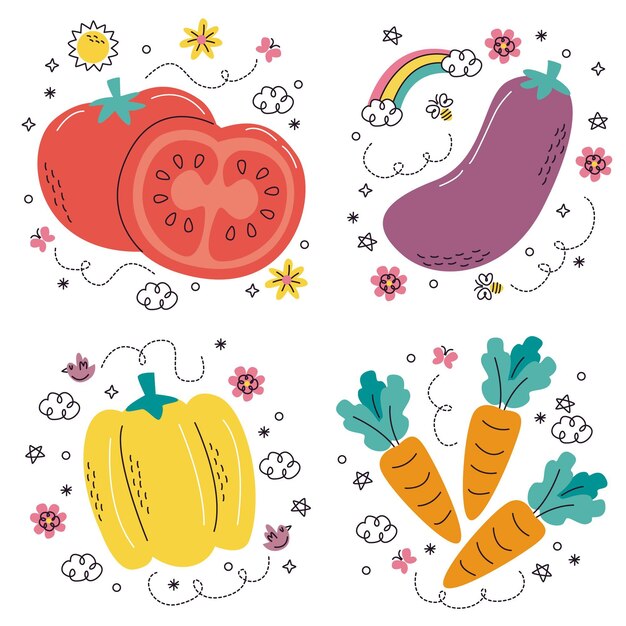 西红柿胡萝卜甜椒茄子蔬菜插画