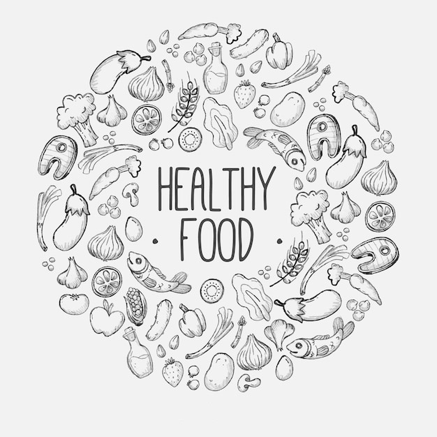 手绘蔬菜健康食品插画