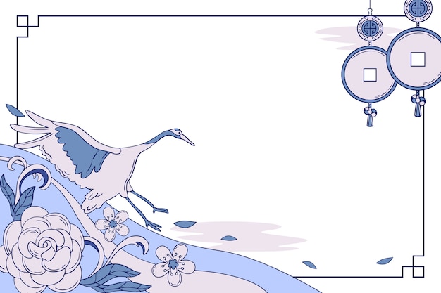 中国风水墨画仙鹤风景边框背景模板