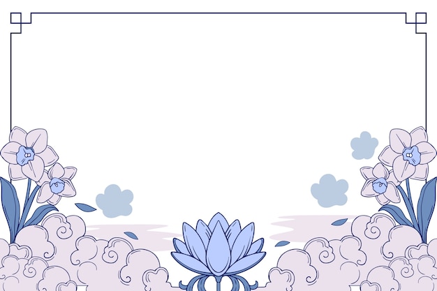 中国风水墨画莲花风景边框背景模板