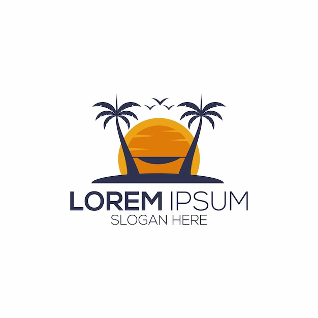 海滩日落旅游标志logo