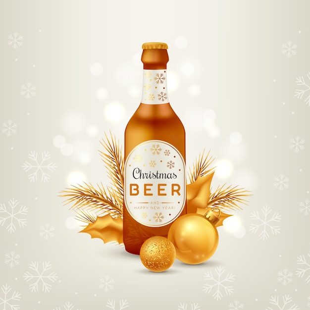 圣诞节啤酒瓶写实插画
