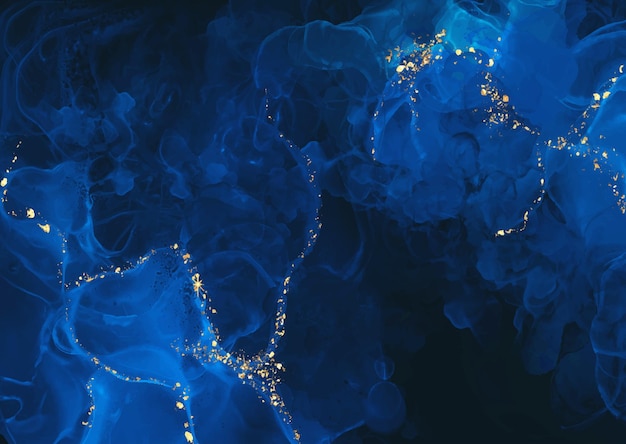 蓝色水彩晕染金色亮片背景