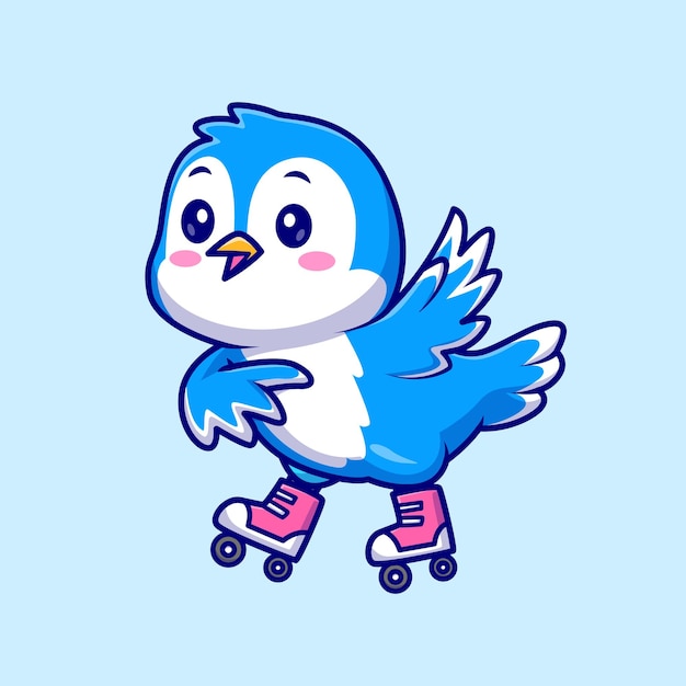 穿溜冰鞋的小鸟插画