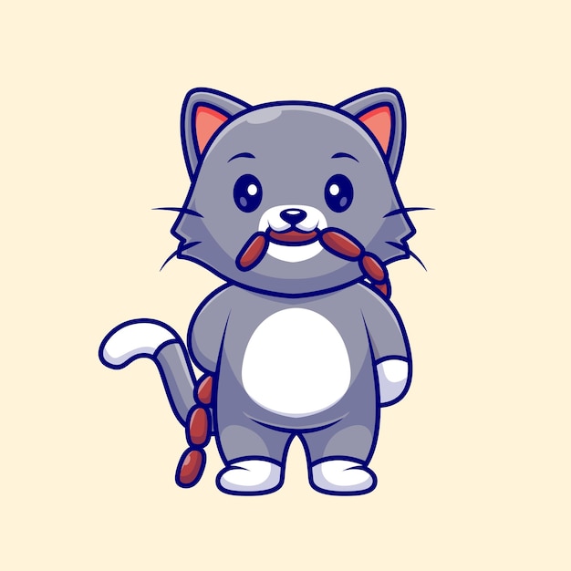 吃香肠的小猫插画