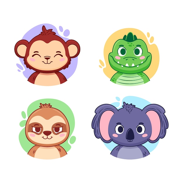 猴子鳄鱼树懒考拉插画