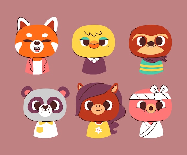 狐狸鸡树懒熊动物插画