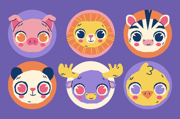 猪数字熊猫鸡动物插画