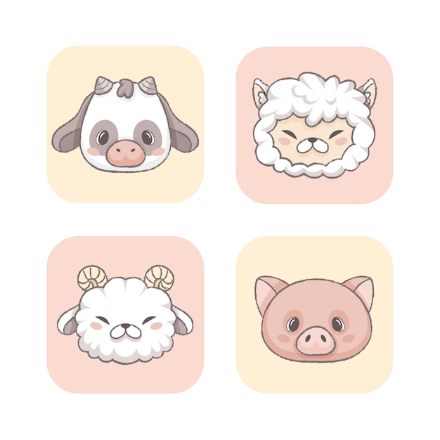 山羊猪牛动物插画