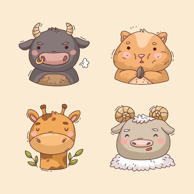 牛仓鼠长颈鹿山羊动物插画