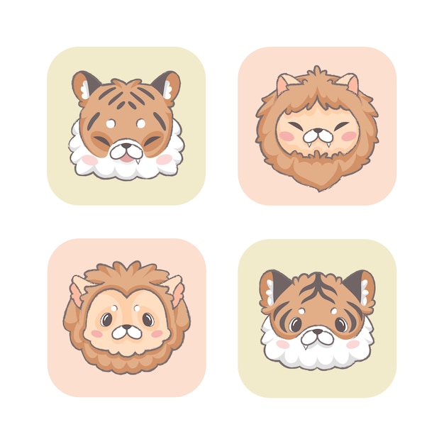 老虎狮子动物插画