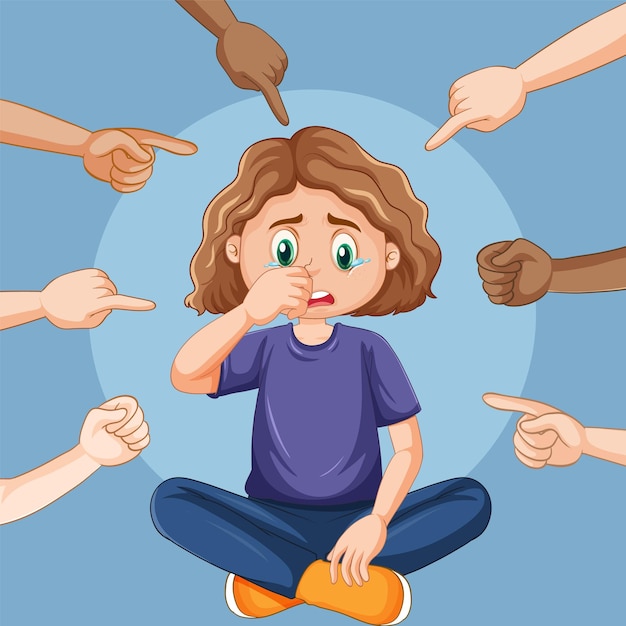 被指指点点的女孩校园霸凌插画