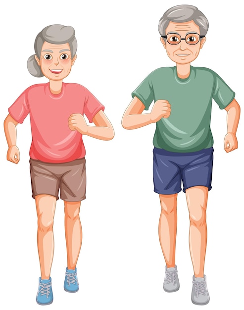 老年人夫妇跑步插画