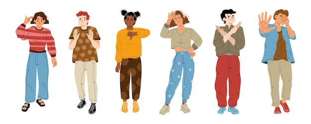 负面情绪手势人物动作插画