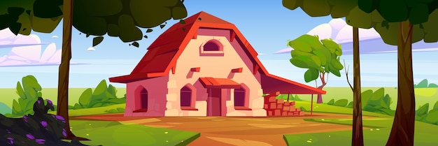 森林中的石头房子插画