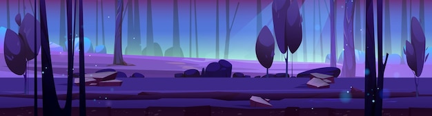 夜晚的森林场景插画