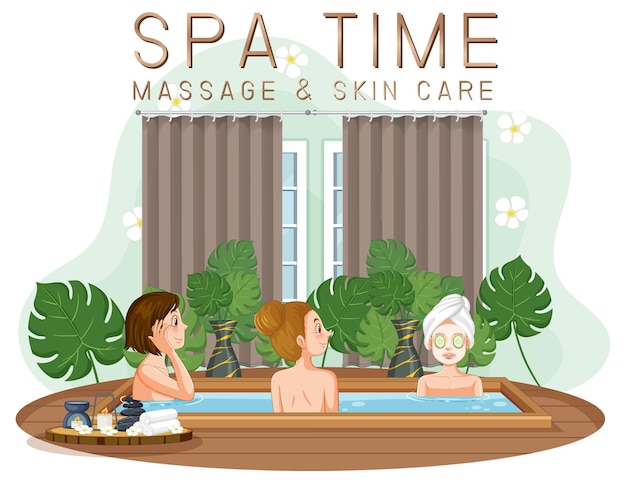 泡温泉的女人spa插画