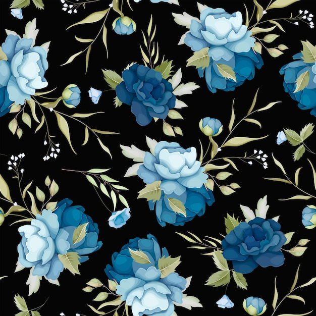 蓝色花朵无缝花纹