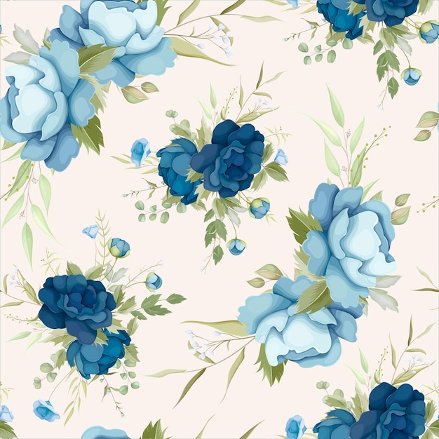 蓝色花朵无缝花纹