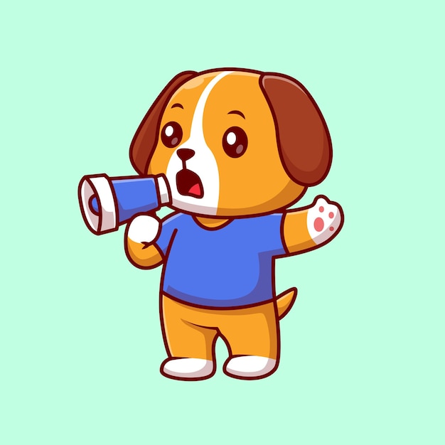 拿着喇叭的狗卡通插画