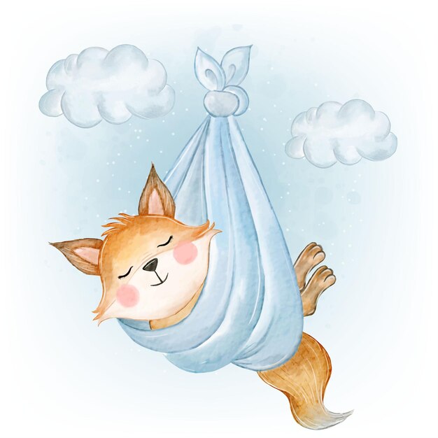 水彩狐狸卡通插画