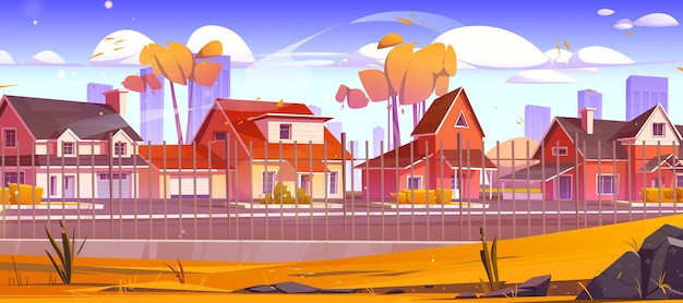 秋天的城市建筑场景插画