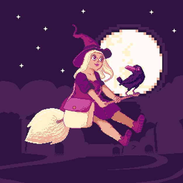 像素风万圣节女巫插画