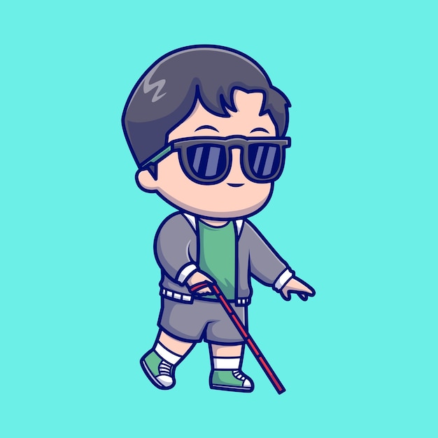 盲人走路卡通插画