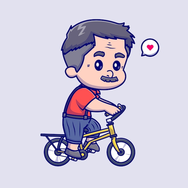 骑自行车的老人卡通插画