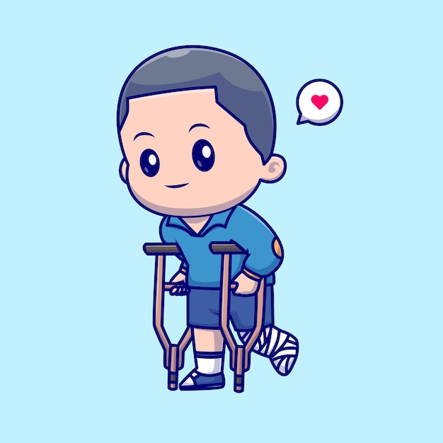 拄拐的病人卡通插画