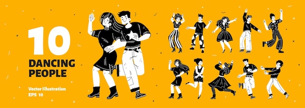 跳舞的男人女人动作人物插画