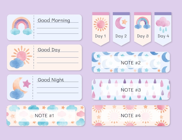 水彩笔记本便签纸书签模板