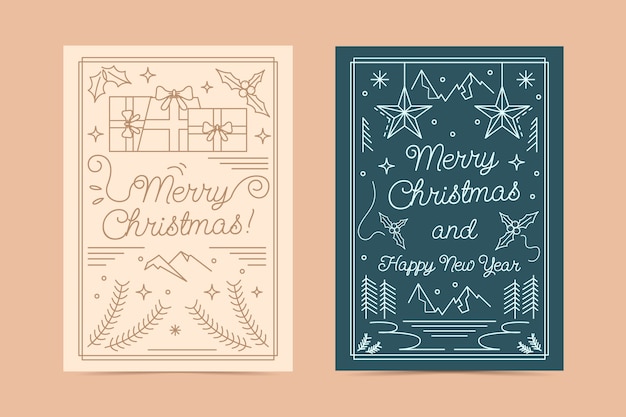 圣诞节线条插画海报单页模板