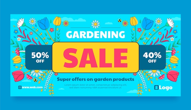 手绘花草园艺园林banner横幅模板