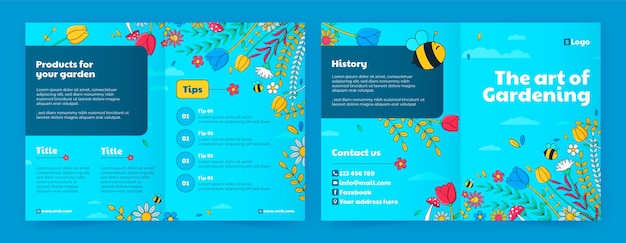 手绘花草园艺园林折页手册模板