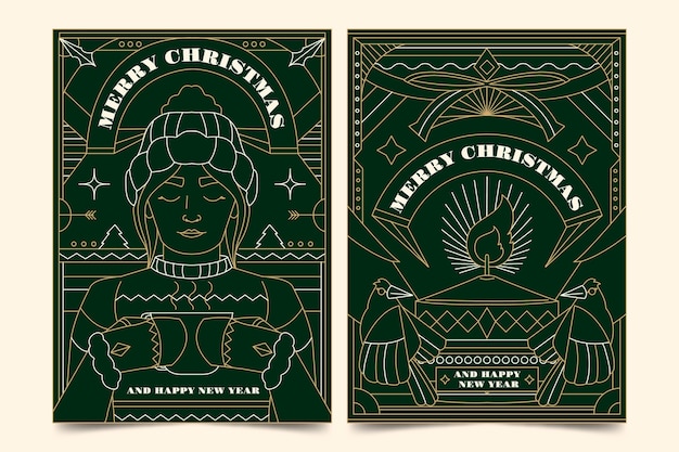 圣诞节线条插画海报单页模板