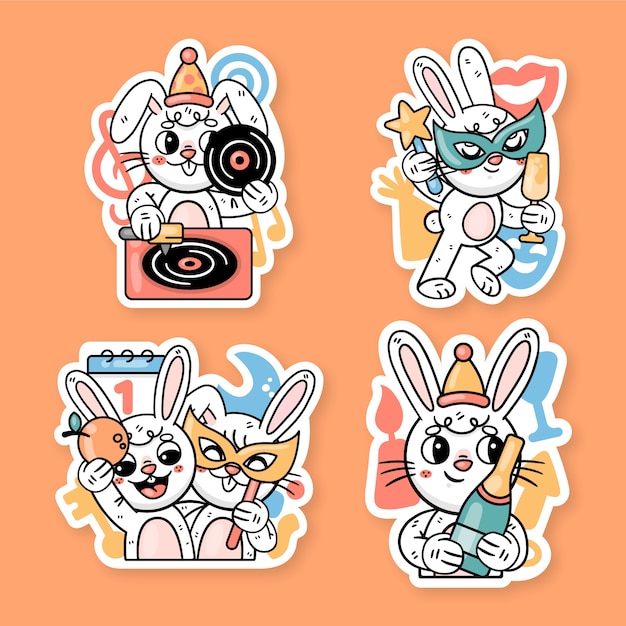 小兔子贴纸插画